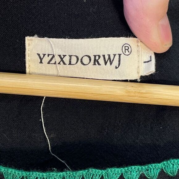 YZXDORWJ Black Embroidered Floral Boho Peasant Blouse Large - Picture 3 of 7